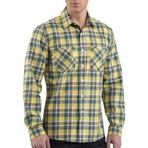 Carhartt S247 Men's Yellow Lightweight Plaid Button Down Shirt Size L